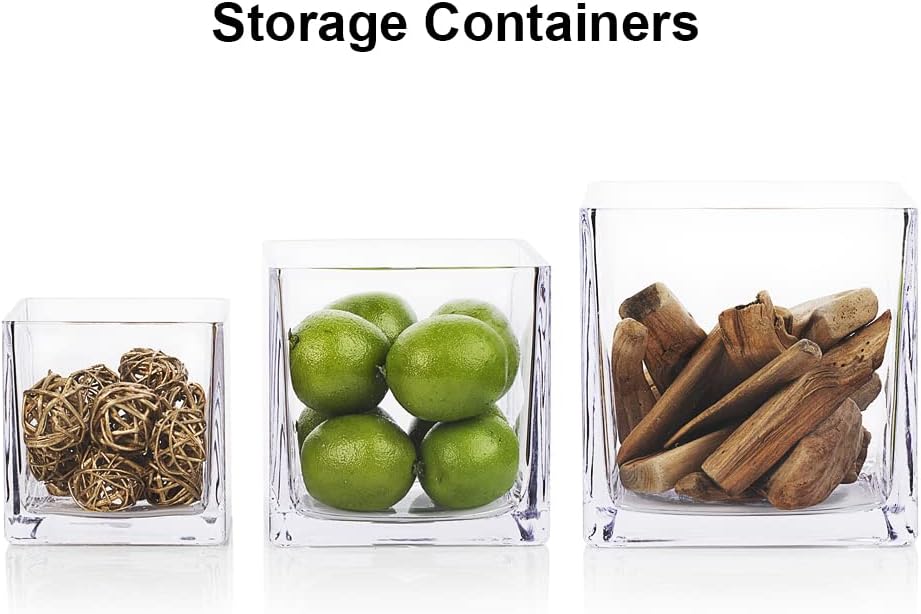 Enova Floral Cube Glass Vase - 6 x 6 Inch Square Vases with Floating Candle Holders, Perfect for Wedding Centerpieces and Home Office Decor - Set of 1