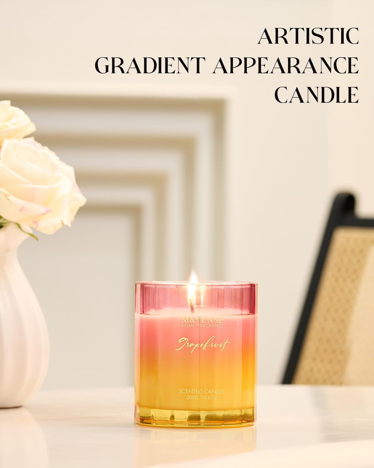M&SENSE Grapefruit Scented Candles for Home, 10.6oz 60 Hours Non Toxic Natural Soy Candles in Glass Long Lasting Slow Burning, Unique Luxury Gifts Cozy Room Decor for Women Men