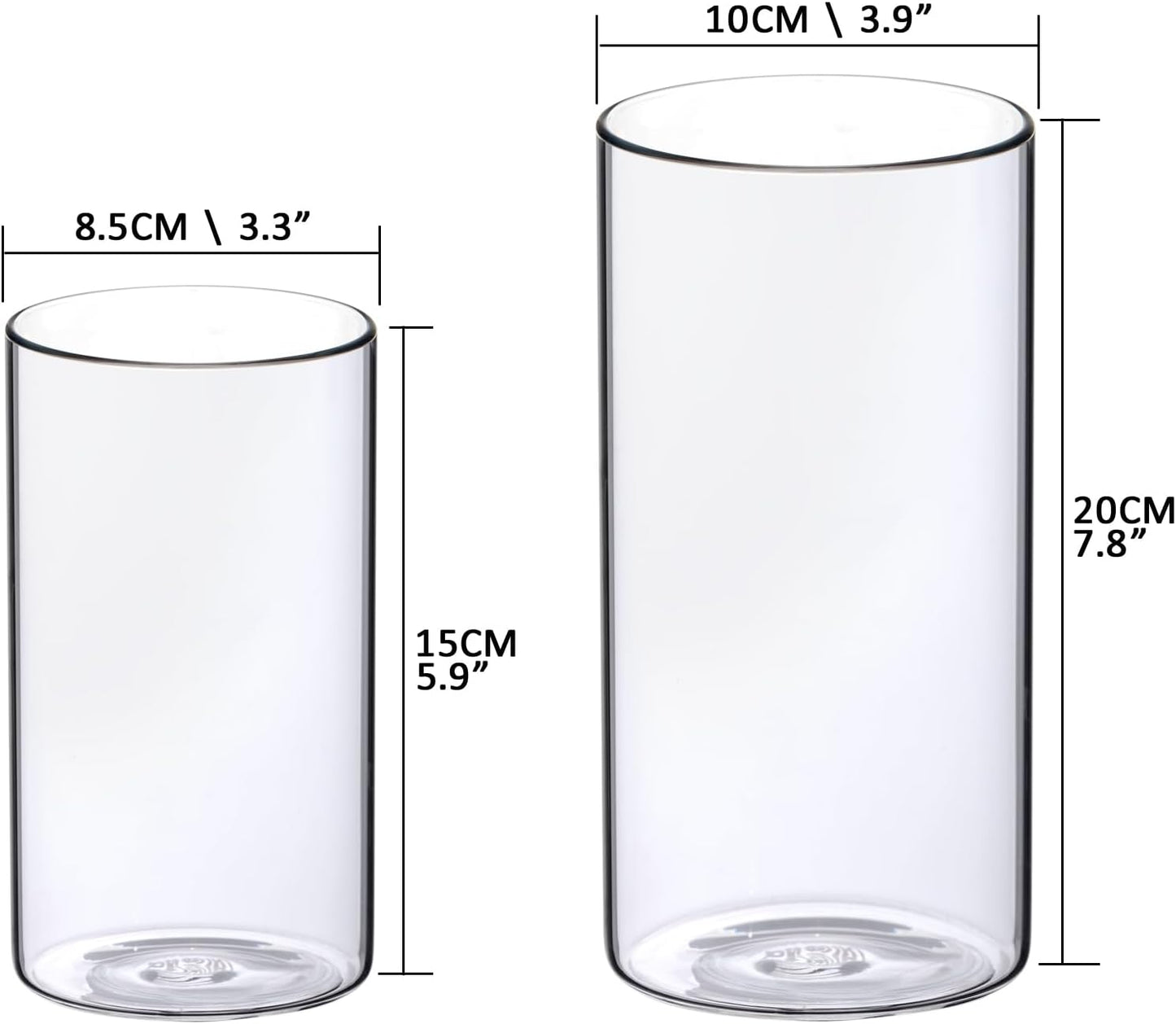 WDHODEC Hurricane Candle Holders 24 PCS, 6" 8" Clear Glass Bud Vases, Cylinder Vase, Pillar Floating Candle Holders for Wedding Birthday Party Centerpiece