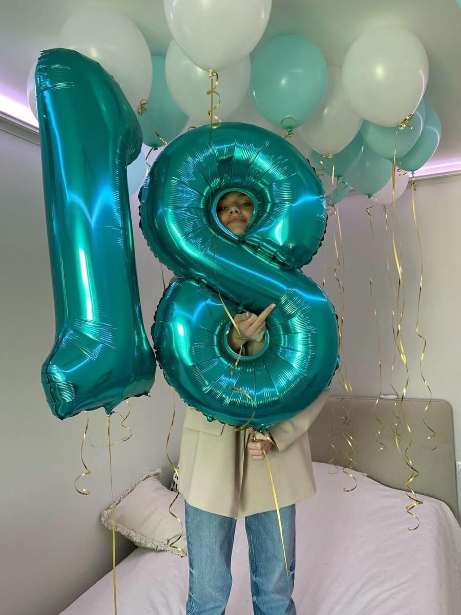 Teal Blue Number 1 Balloon 40 inch, Number 1 Birthday Balloons for Boy Girl, Teal Blue Foil One Balloon for 1st 10 11 12 16 18 Birthday Party, Anniversary Celebration Numbers Decorations