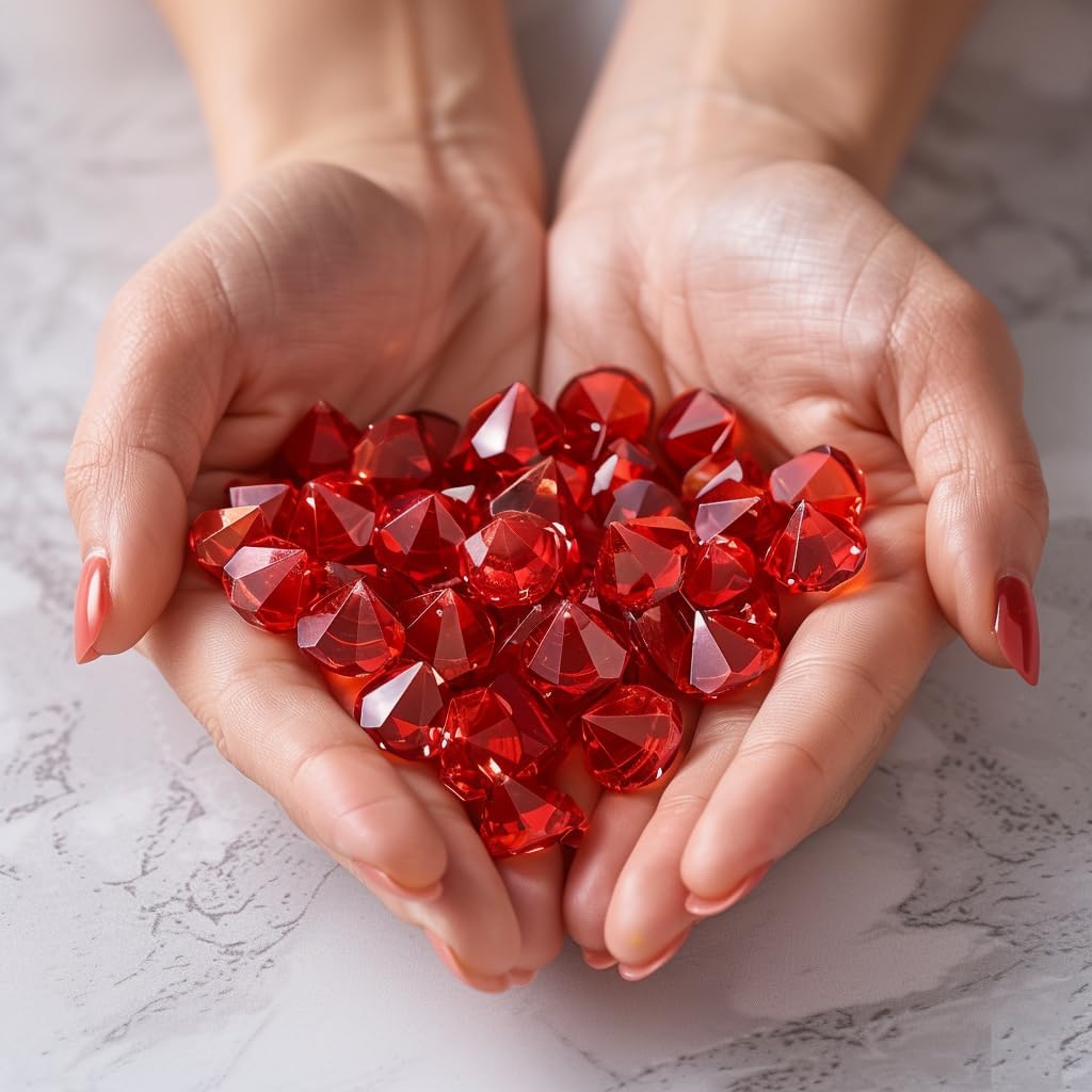 250 PCS Red Acrylic Diamonds Pirate Gems 20 mm,Table Scatter,Wedding Centerpieces,Party Confetti,Fall Decoration,Home Accents Vase Fillers,Arts Crafts,Treasure Chest Hunt Gemstones