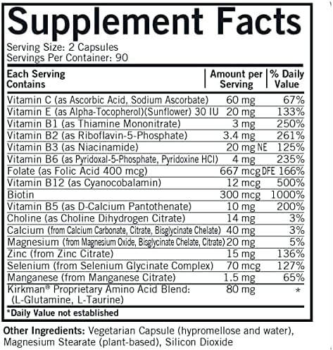 Kirkman - Everyday Multivitamin Without Vitamins A & D - 180 Capsules - Comprehensive Multivitamin - Mineral Support - Hypoallergenic