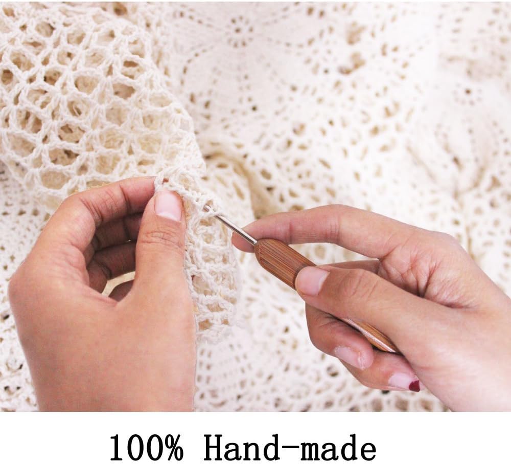 KEPSWET Cotton Handmade Crochet Lace Table Runner Olive Green Rectangle Coffee Table Dresser Decor (14x48 inch)