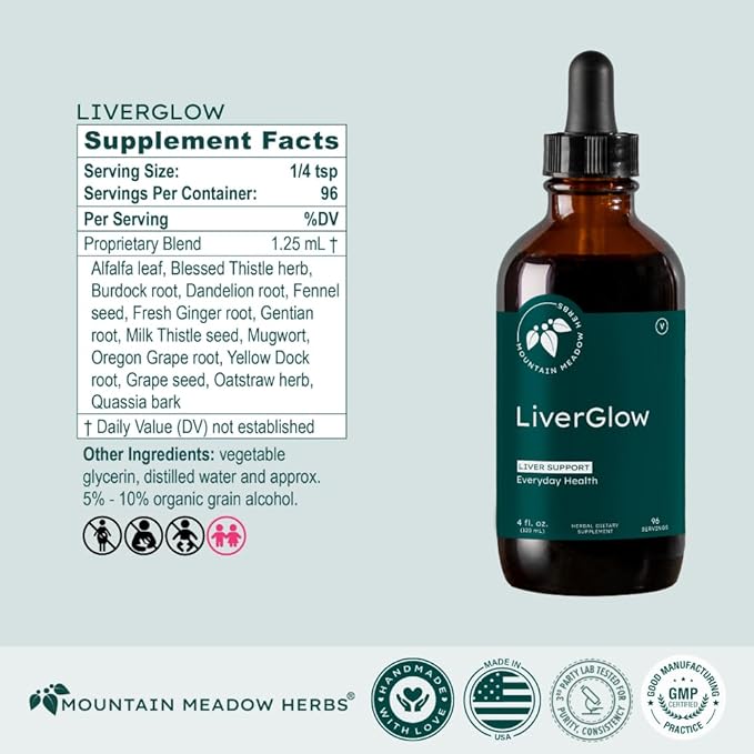 Mountain Meadow Liver Glow (Original Formula), Advanced Detoxifier and Regenerator to Support Liver Health and Function - 4 oz - for a Happy Liver