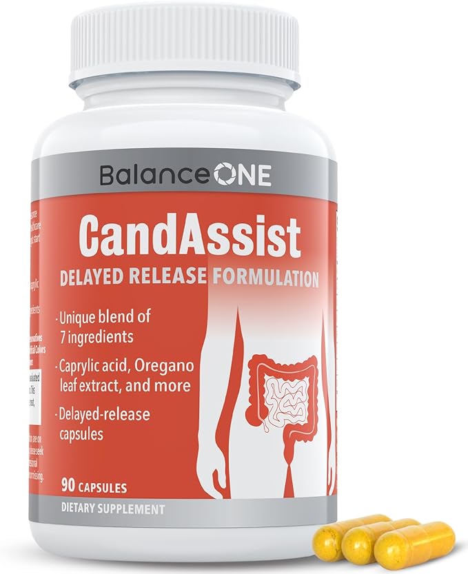 Balance ONE Candida Support with Caprylic Acid, Berberine & Oregano Leaf Extract – Supports Healthy Yeast Balance & Gut Flora – Delayed Release Capsules, 1 Month Supply, for Women & Men – CandAssist
