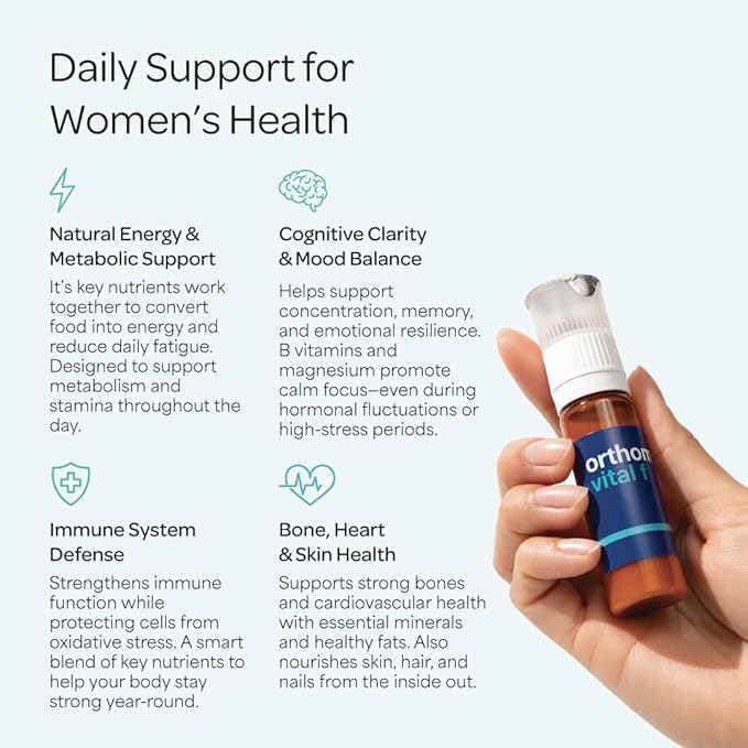 Orthomol Vital F Vial, Women's Multivitamin, 7-Day Supply, Vitamins A, B, C, D, E, K, Calcium, Iodine, Omega-3