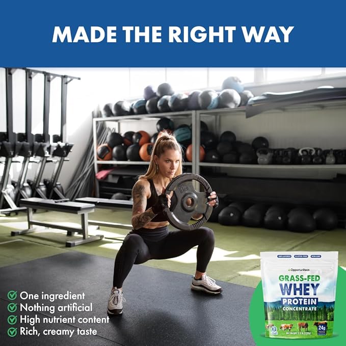 Opportuniteas Grass Fed Whey Protein Powder Concentrate - 1 Ingredient - Pure Protein Supplement for Drink, Smoothie, Shake, Cooking & Baking - Non GMO, Hormone Free & Gluten Free - 2.5 lbs