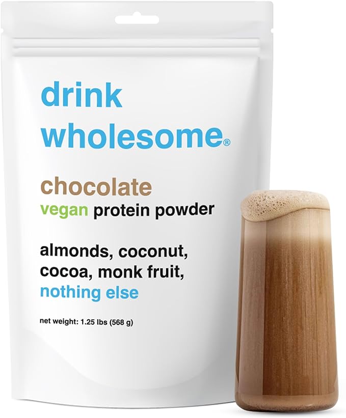 drink wholesome Vegan Chocolate Almond Protein Powder | for Sensitive Stomachs | Additive & Dairy Free | No Artificial Sweeteners | No Bloating, Farts or Gas | No Constipation or Diarrhea