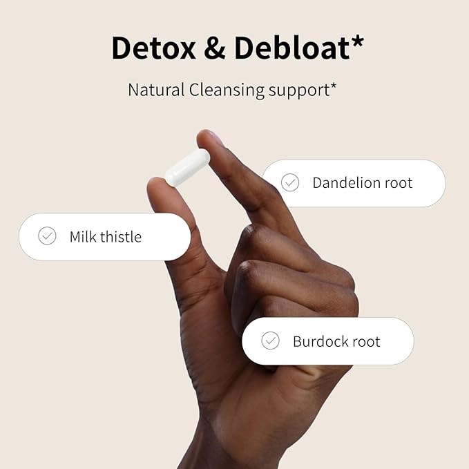 Nourished Natural Health Detox + Debloat - Milk Thistle & Dandelion Root Vegan Supplement for Women - Bloating Relief & Digestion Support - 60 Capsules