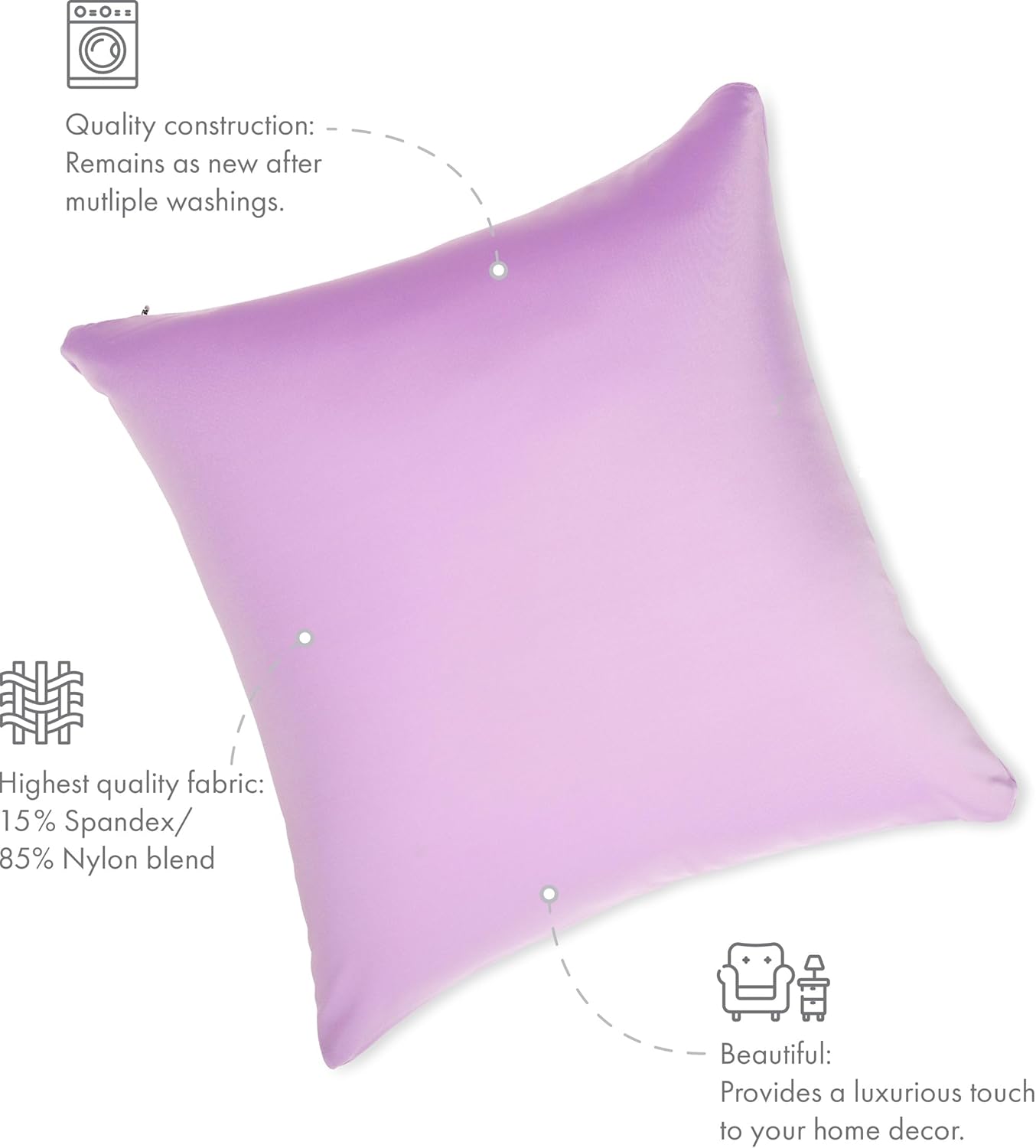 PILLOWY 12" x 20" Throw Pillow - Purple: 1 PCS Luxurious Premium Microbead Pillow with 85/15 Nylon/Spandex Fabric. Forever Fluffy, Outstanding Beauty & Support. Silky, Soft & Beyond Comfortable