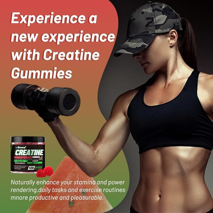 Creatine Monohydrate Gummies 6g for Men & Women, Potent Creatine Supplement, Chewables Creatine for Energy Boost, Increase Strength and Build Muscle, Gluten-Free, Sugar Free,120 Count