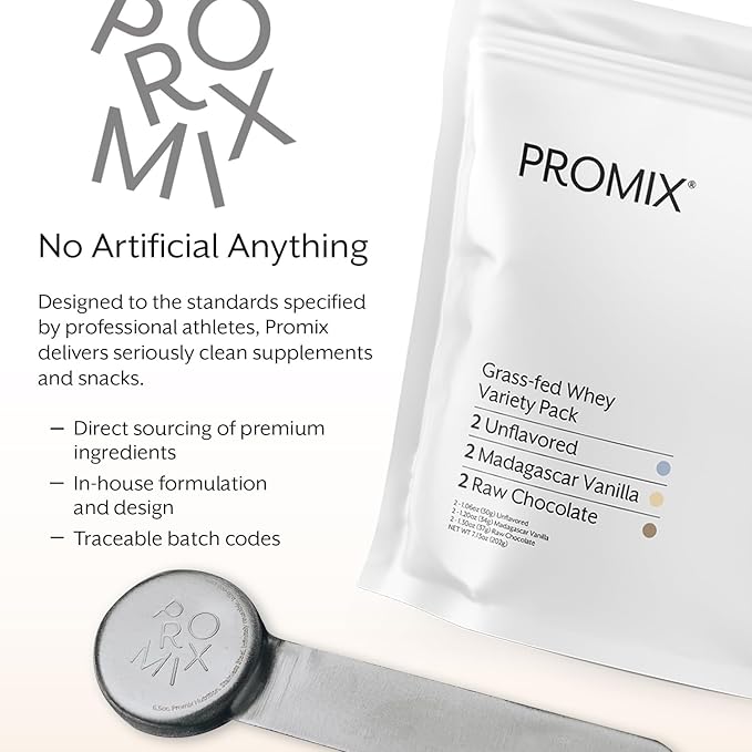 Promix Whey Protein Powder, Variety Pack (Unflavored, Vanilla, & Chocolate Flavors) Grass-Fed & 100% All Natural - Post Workout Fitness & Nutrition Shakes, Smoothies, Baking & Cooking Recipes
