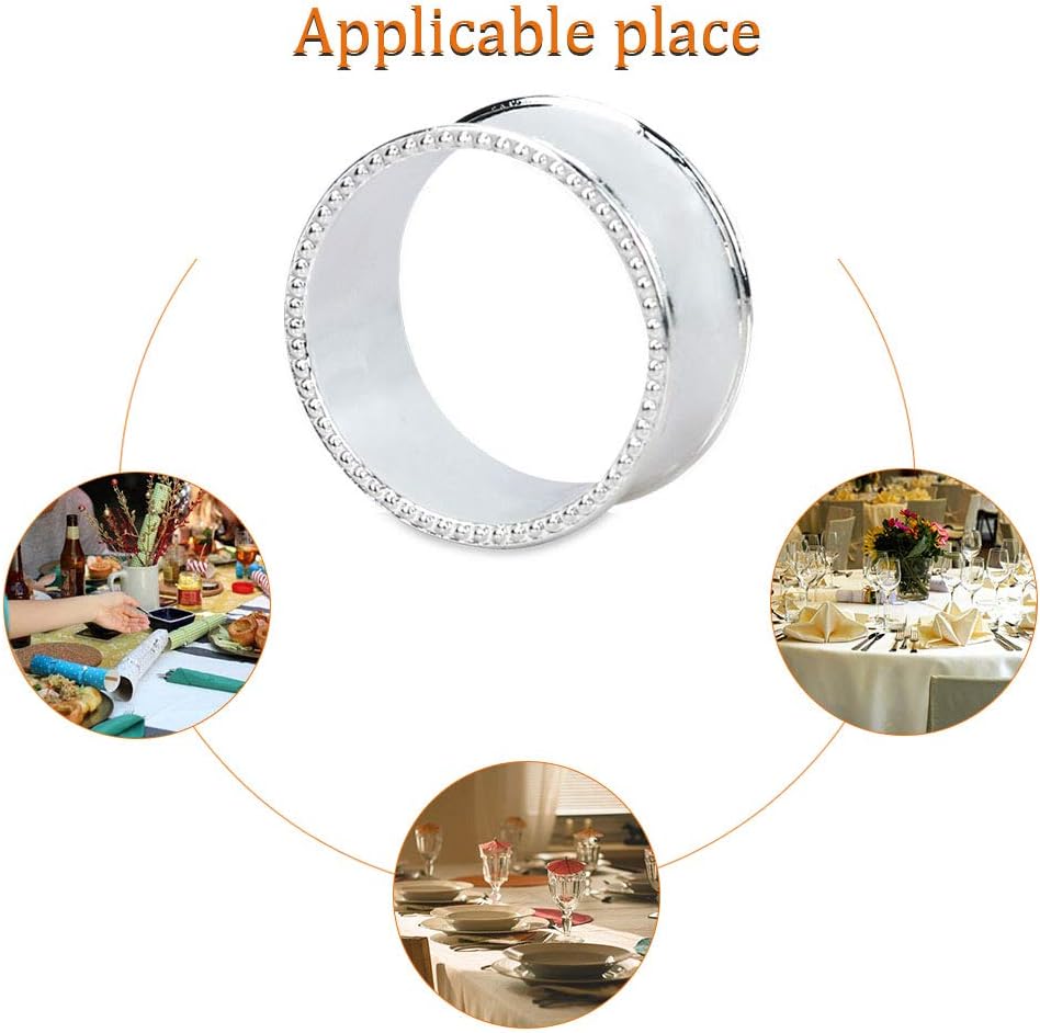 12 Pcs Stainless Steel Bead Side Napkin Rings Delicate Serviette Buckles (Silver)