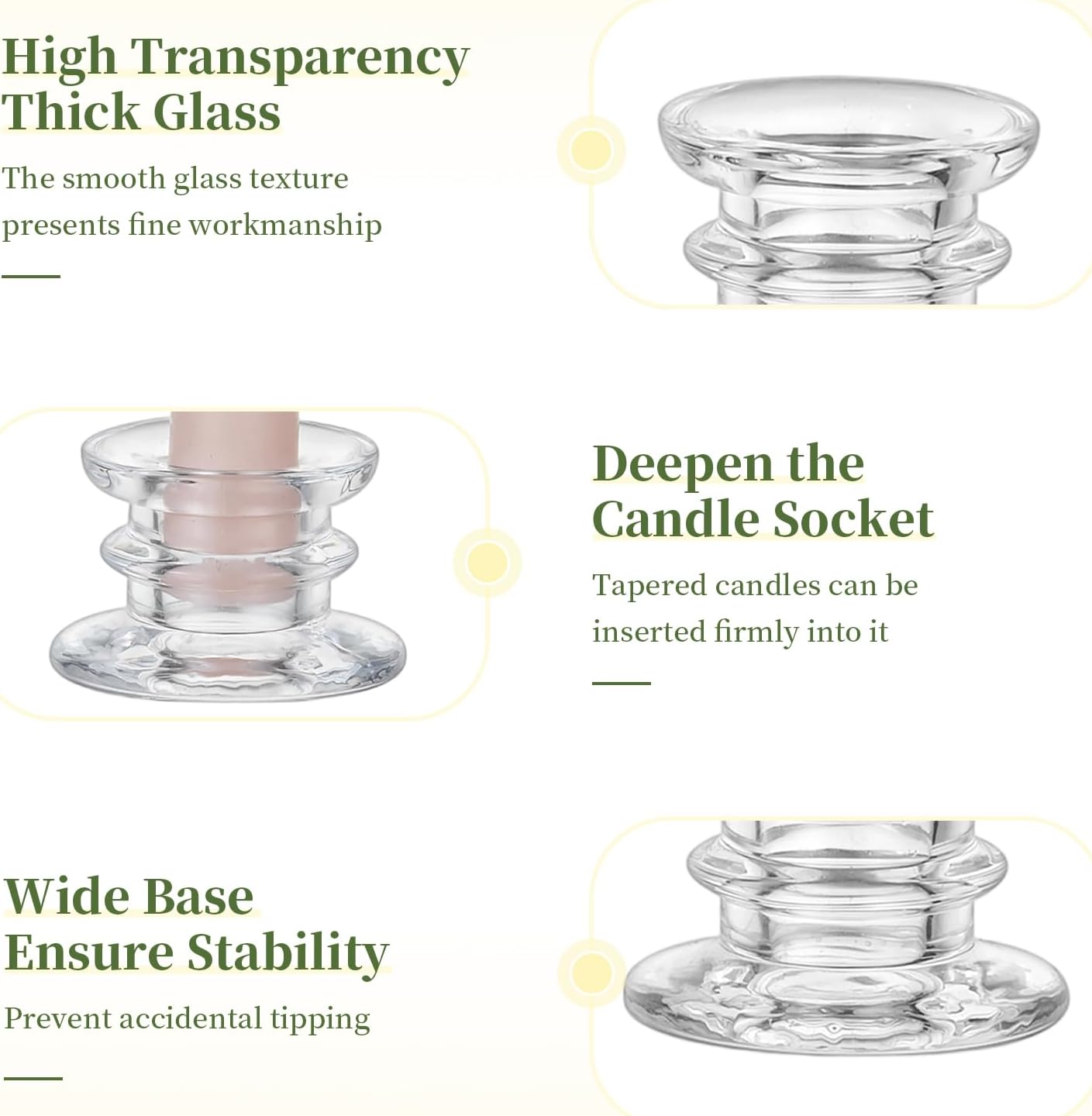 Glasseam Taper Candle Holders Bulk: 10pcs Glass Candle Sticks Holder Decor Clear Short Small Candlestick Holders Modern for Table Centerpiece Wedding Christmas Dinner Party