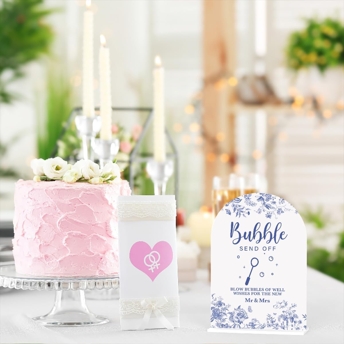 Acrylic Wedding Signs, Dusty Blue Wedding Decor, Blue Weddings Decor, Bubble Send Off Signs for Reception, Modern Calligraphy Arch Acrylic Table Top Sign for Weddings Parties Dinners (White)