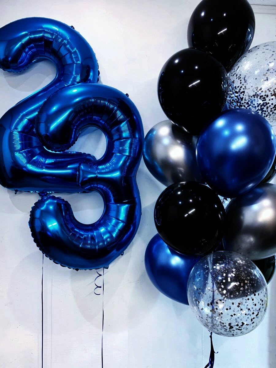 40 Inch Night Blue 3 Large Number Balloon, 3 13 23 30 33 36 Night Blue Birthday Party Decorations, Number Three Foil Balloons for Anniversary Party Graduations Celebration Supplies