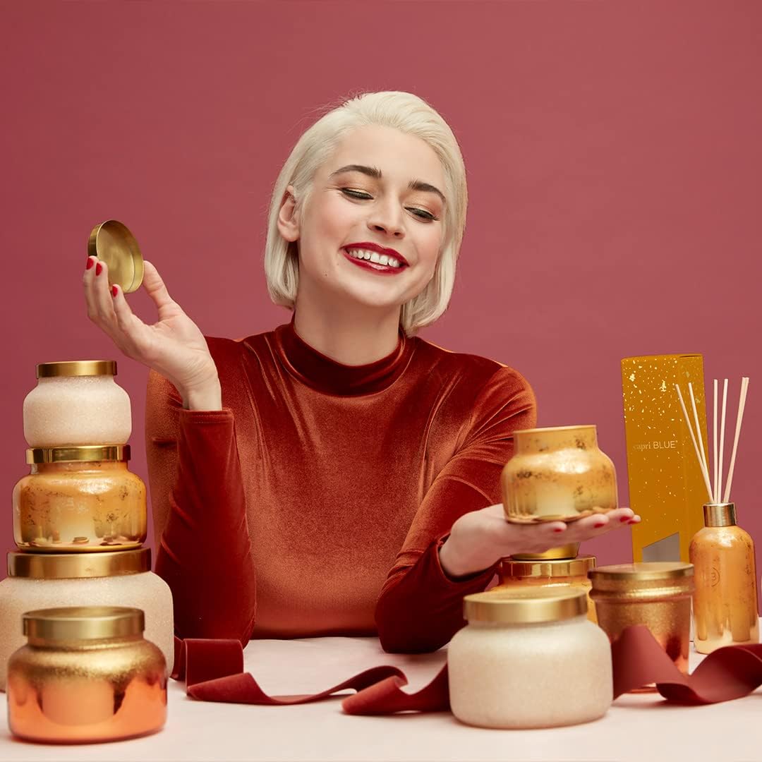 Capri Blue Glimmer Jar Candles - Luxury Holiday Scented Candles for Home - Long Lasting Soy Wax Blend - Scented Holiday & Home Decor - Pumpkin Dulce Signature Jar (19 oz)