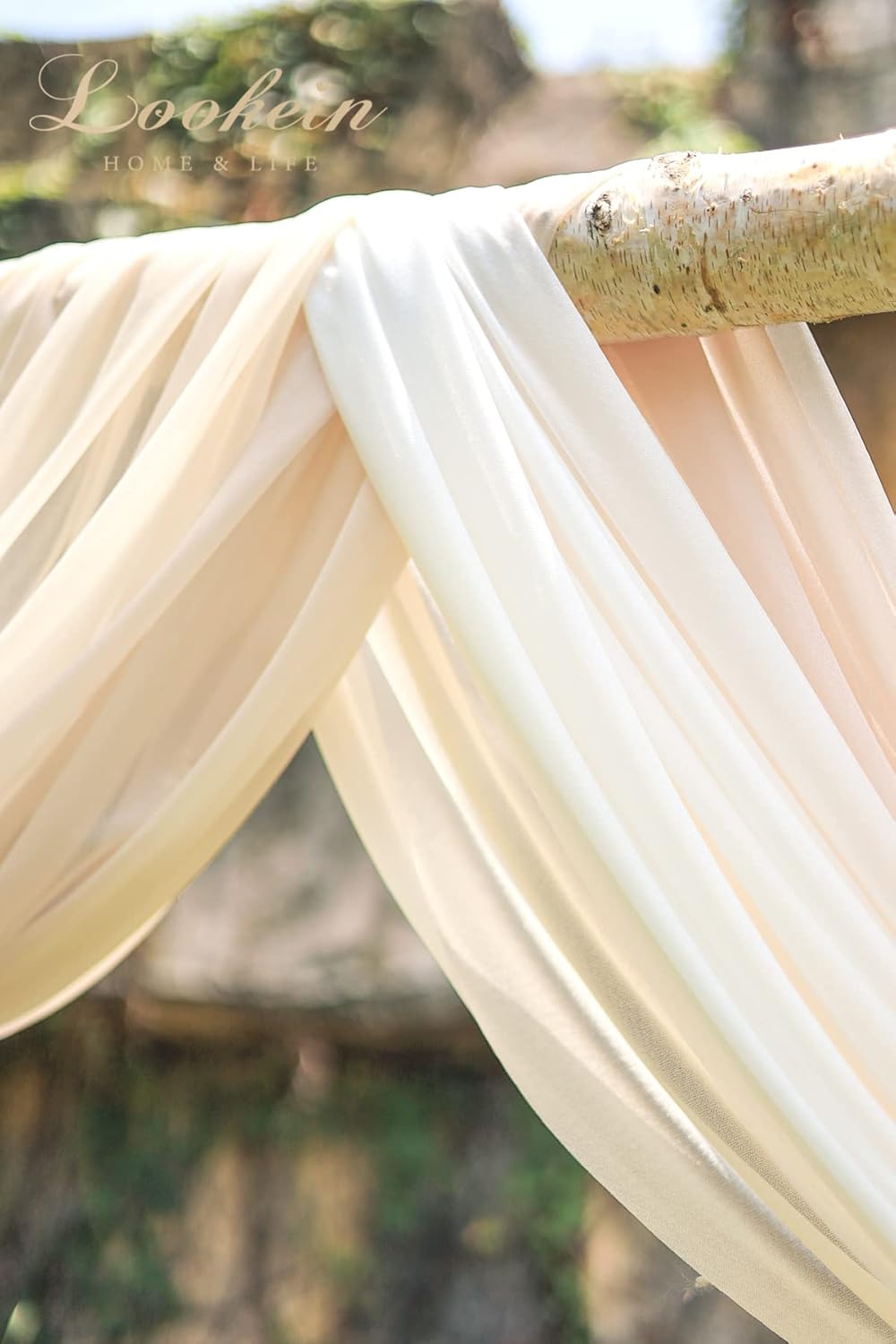Lookein Chiffon Arch Fabric Drapes for Wedding Arbor Ceremoney Backdrop Decoration Stair Swag, 3 Panels 30" Wide 6 Yards, Cream & Nude