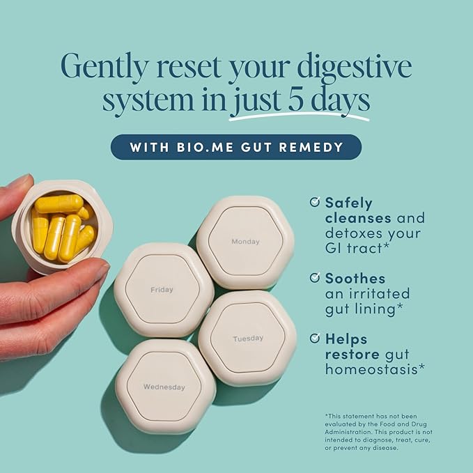 Biome Gut Remedy Capsules (5 Day Cleanse, 1 Round, 30 Capsules) Gut Cleanse with Magnesium Citrate, Berberine, Immunolin, L-Glutamine - Reset Digestive System, Rebalance Microbiome (1 Month Supply)