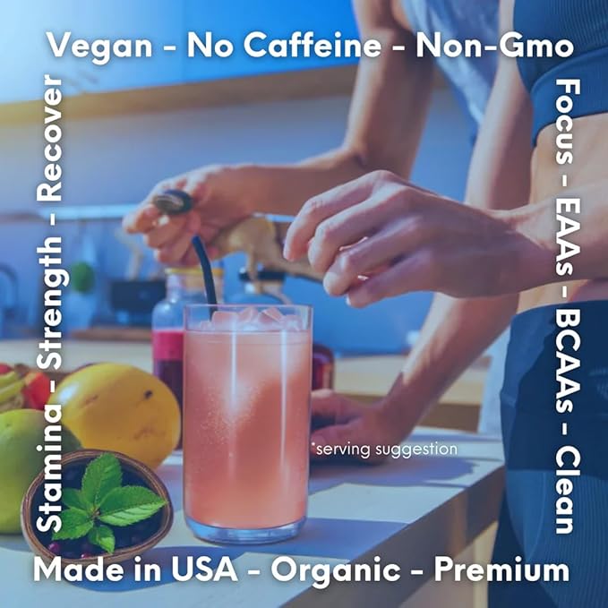 FundAminos EAA + BCAA Amino Acid Powder | Organic, Vegan, Plant-Based | Complete Essential Aminos for Everyday Nutrition | Optimized Protein Utilization | Refreshing Superfruits Blend - 60 Servings