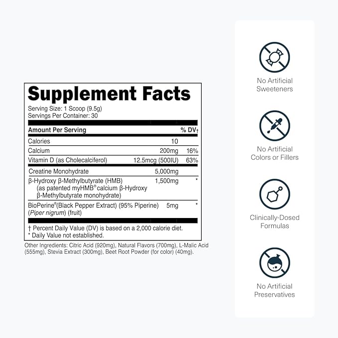 Transparent Labs Creatine HMB - Creatine Monohydrate Powder with HMB for Muscle Growth, Increased Strength, Enhanced Energy Output, and Improved Athletic Performance - 30 Servings, Strawberry Lemonade