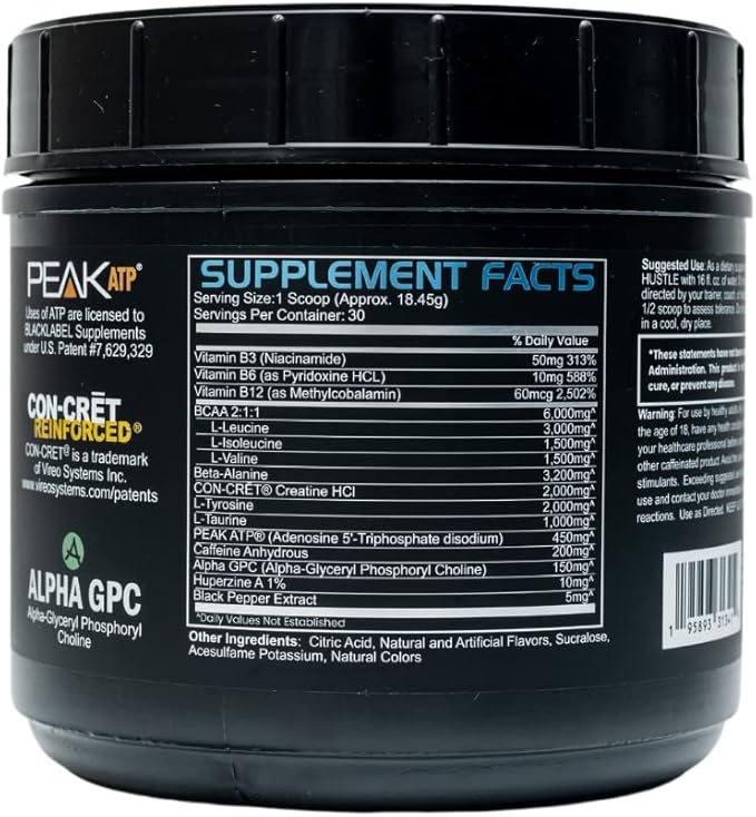 BLACKLABEL Supplements PRE Hustle V3 Pre-Workout Powder – NSF Certified for Sport – Energy, Strength & Endurance Support – Blue Razz – with Creatine & Caffeine – 30 Servings