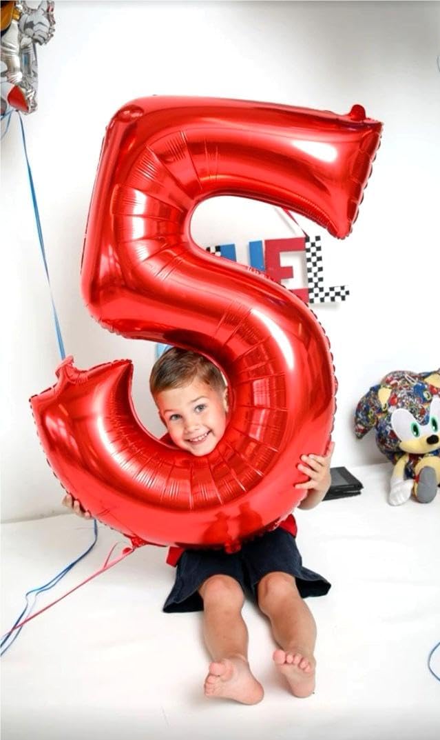 Number Balloon 40 Inch Red 5 Balloon, Five 5th Birthday Digital Foil Balloons For Boy Girl, 2025 Red Numbers 5 15 25 35 45 55 Birthday Party Decorations