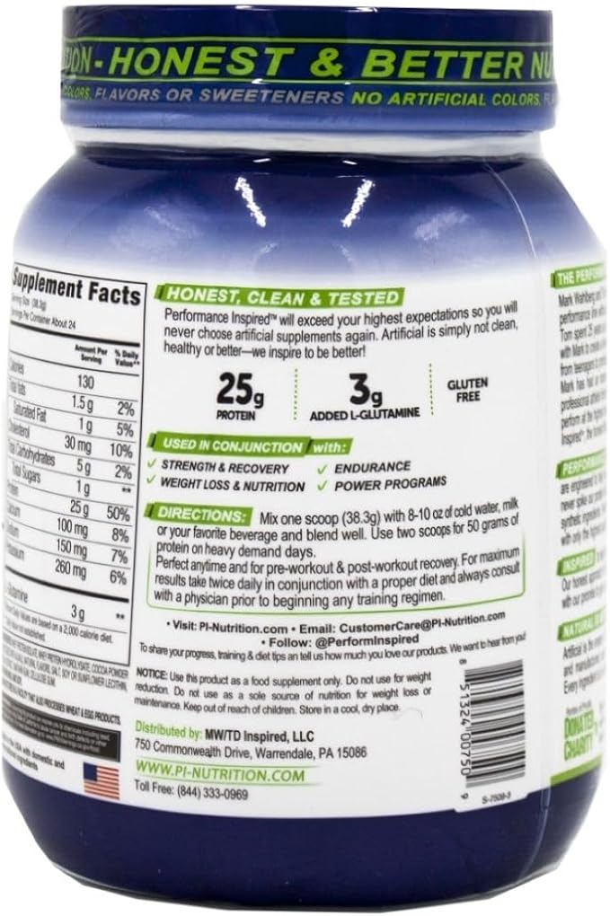 Performance Inspired Nutrition Isolate Whey Protein Powder – 25G Fast-Absorbing Protein – BCAAs & Added L-Glutamine – Clean & All-Natural – Chocolate Passion – 2 Pounds