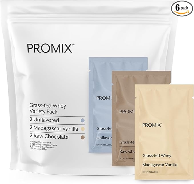 Promix Whey Protein Powder, Variety Pack (Unflavored, Vanilla, & Chocolate Flavors) Grass-Fed & 100% All Natural - Post Workout Fitness & Nutrition Shakes, Smoothies, Baking & Cooking Recipes