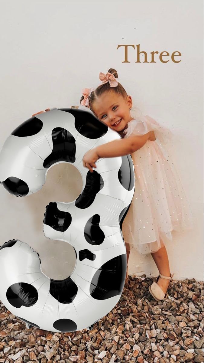 40 Inch Cow Print 3 Large Number Balloon, 3 13 23 30 33 36 38 Cow Print Birthday Party Decorations, Number Three Foil Balloons for Anniversary Party Graduations Celebration Supplies