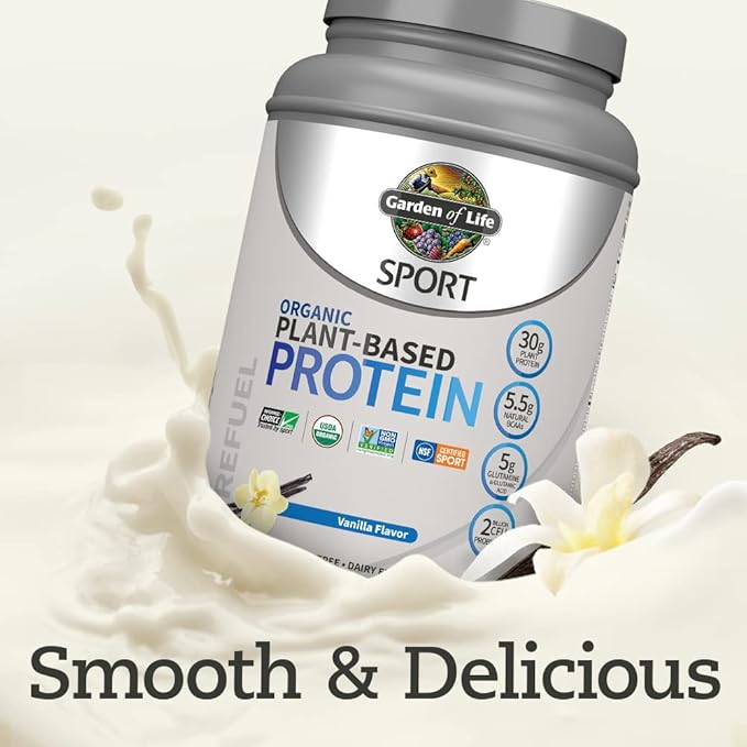 Garden of Life Organic Vegan Protein Powder with Probiotics, BCAAs, NSF Certified, Gluten Free & Sport, Non GMO, Sport Protein Powder, 19 Servings, Vanilla