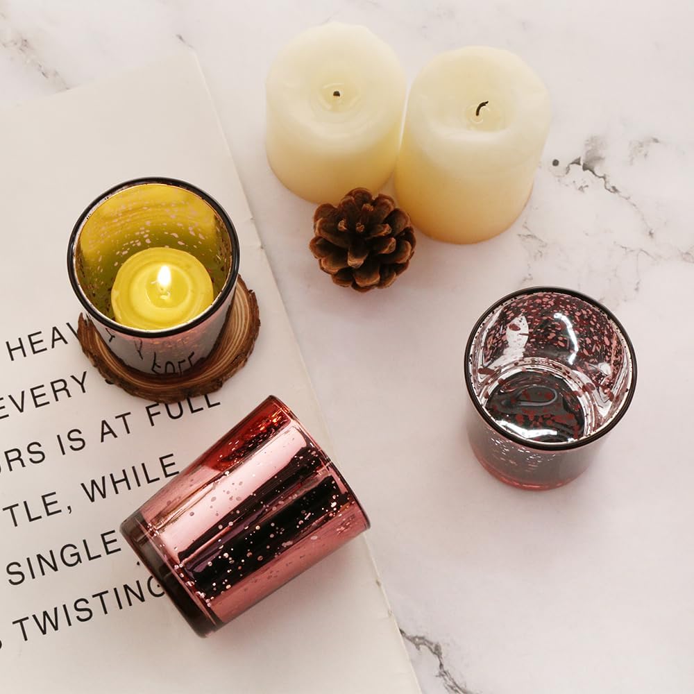 Pink Mercury Glass Tea Light Holders Set of 36 - Elegant Votive Candle Holders for Weddings, Showers and Home Decor - Perfect for Table Centerpieces and Parties (Glass, Pink)