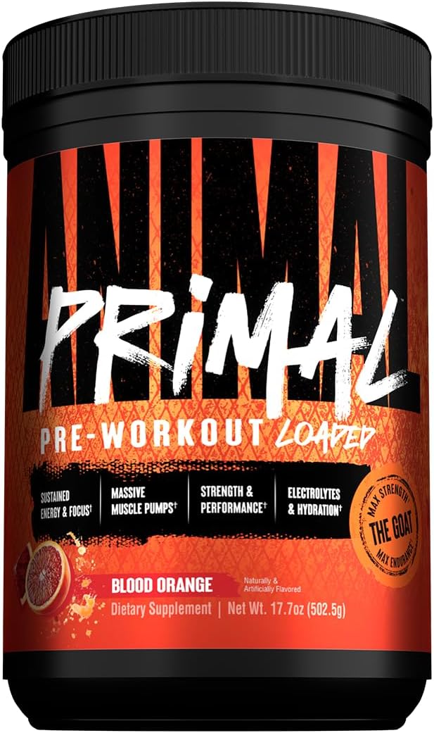 Animal Primal Muscle Hydration + Preworkout Powder – Contains Beta Alanine, 3DPump, Caffeine & Electrolytes – Improves Energy, Focus, Endurance & Absorption – New Blood Orange Flavor, 17.7 oz