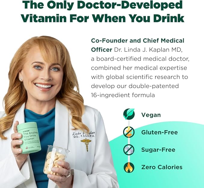 H-PROOF The Anytime You Drink Vitamin, Liver Health & Immunity Support with Electrolytes, Milk Thistle, and Vitamins B & C - 40 Chewable Tablets (20 Servings), Vegan, Lemonade