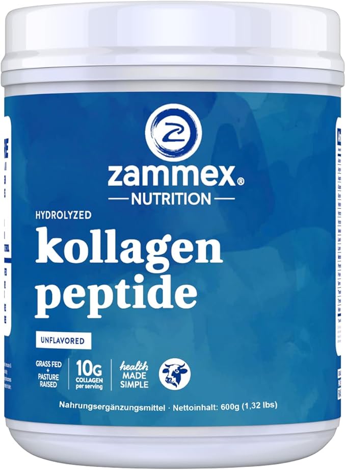 Zammex Premium Collagen Peptides Powder Unflavored,Hydrolyzed Proteins Types I & III, Supports Hair, Skin, Nails, Joints, Grass Fed, Non-GMO, Gluten-Free,Paleo & Keto Friendly,60 Servings
