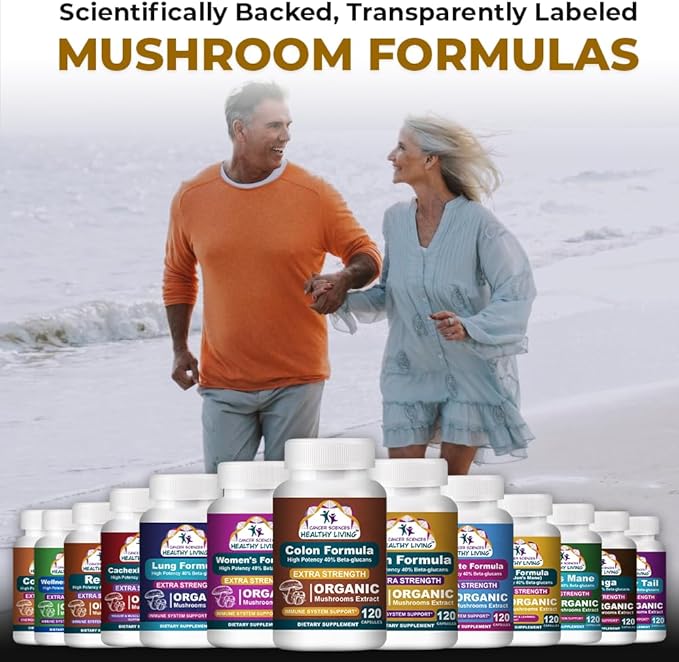 Cancer Sciences Colon Wellness Supplement, USDA Certified Organic Mushrooms Extract, Extra Strength 1,500 mg, High Potency 40% Beta-Glucans, Immune, Gut & Digestive, Colon Cleanse & Detox, 120 Caps