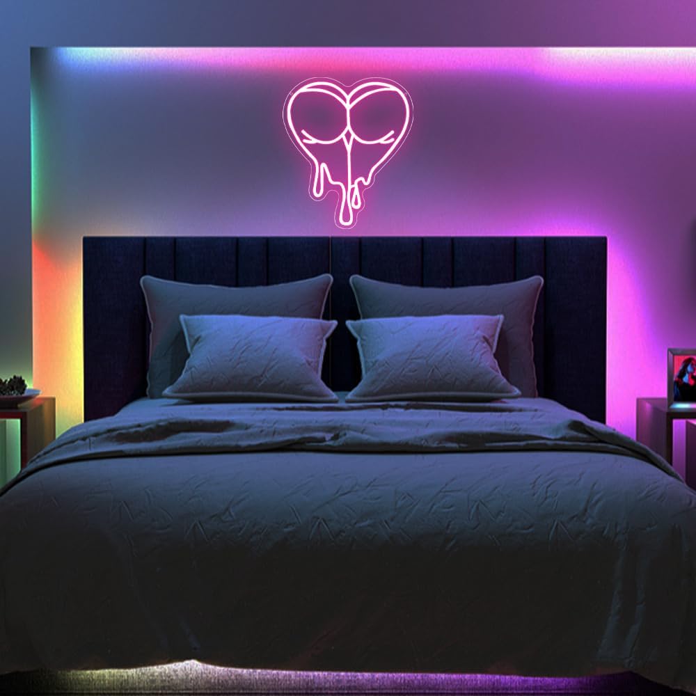 Pink Peach Neon Sign,Lady LED Light Sign for Backdrop,Melting Heart Wall Art Decor for Bar Pub Store Bedroom Club Party Man Cave,Gift for Men Women USB Powered(15"*12.6")