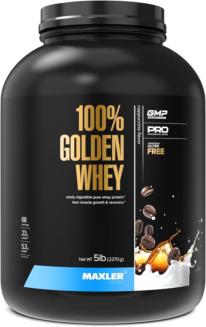 Maxler 100% Golden Whey Protein - 23g of Protein per Serving - Premium Whey Protein Powder for Pre Post Workout - Fast-Absorbing Whey Concentrate, Isolate & Hydrolysate Blend - Cappuccino 5 lb