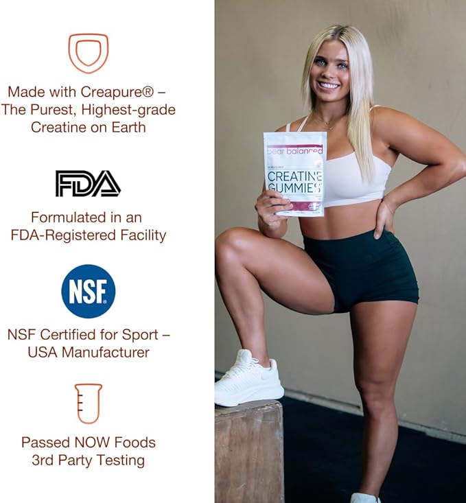 Creatine Gummies for Men & Women - Creatine Monohydrate, L-Theanine, L-Tyrosine & B12 for Muscle Growth, Strength, and Focus, Peach Mango, 3 Pack