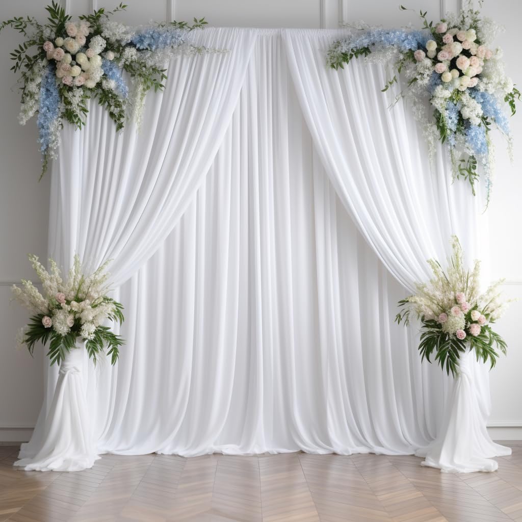 30ftx16FT Wrinkle Free White Backdrop Curtain, 6 Panels 16FT Height White Wedding Backdrop Drapes, Silky Polyester Back Drop Cloth for Birthday Photography Background Party Backdrop Draping