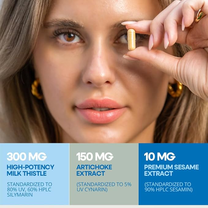 ESSE Vegan Milk Thistle Supplement with Sesame and Artichoke Extract - Advanced HPLC Tested for Purity - 80% Silymarin Thistle for Liver Cleanse Detox & Repair Plus Healthy Skin Support, 60 Capsules