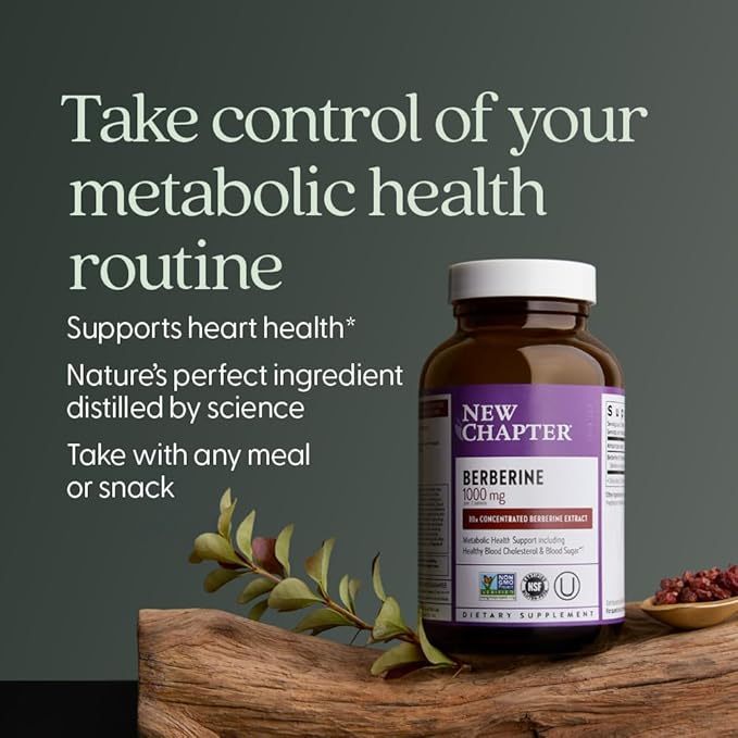 New Chapter Berberine Supplement - Super-Potent Berberine 1000 mg, 30x Concentrated Indian Barberry Extract to Support Metabolic Health + Heart Health + Glucose Support, Vegan, Gluten Free, 60 Count