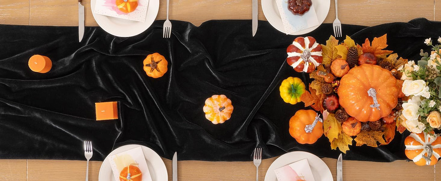 Black Velvet Table Runner 3 Pack Fall Halloween Black Table Runners 20 x 120 Inch Luxurious Elegant Velvet Fabric Thanksgiving Table Decor for Christmas Dinner Wedding Bridal Baby Shower