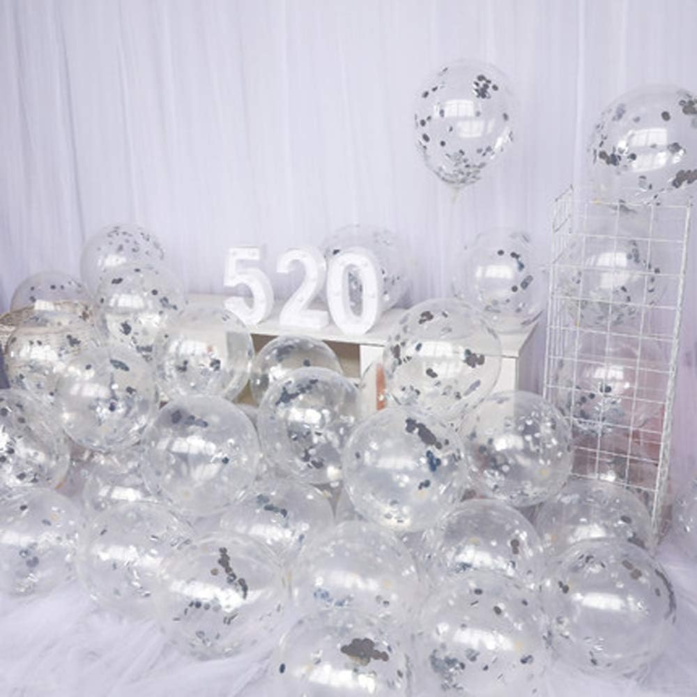 Party Balloons 12inch 50 Pcs Latex Confetti Balloons Birthday Balloons Party Decoration Wedding Baby Shower Christmas Party-Confetti Silver