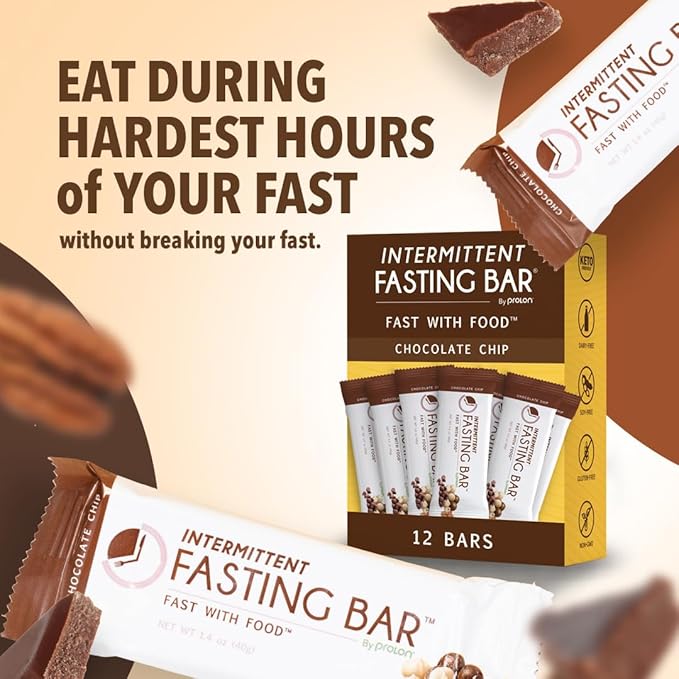 Prolon Fasting Bars | 5g Protein, 7g Fiber | Keto-Friendly, Gluten-Free, Dairy-Free, Plant-Based | Nutrition for Intermittent Fasting | Formulated to Not Break Your Fast | Chocolate Chip (24 Count)