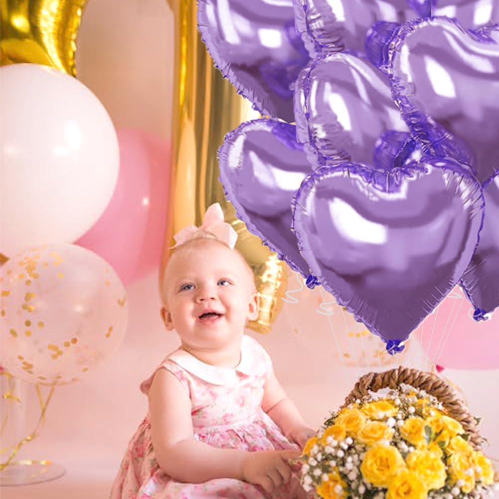 Light Purple Heart Balloons,18 Inch Light Purple Foil Mylar Love Heart Shaped Balloons for Anniversary Wedding Engagement Celebration Birthday Party Baby Shower Valentines Decorations(12Pcs)
