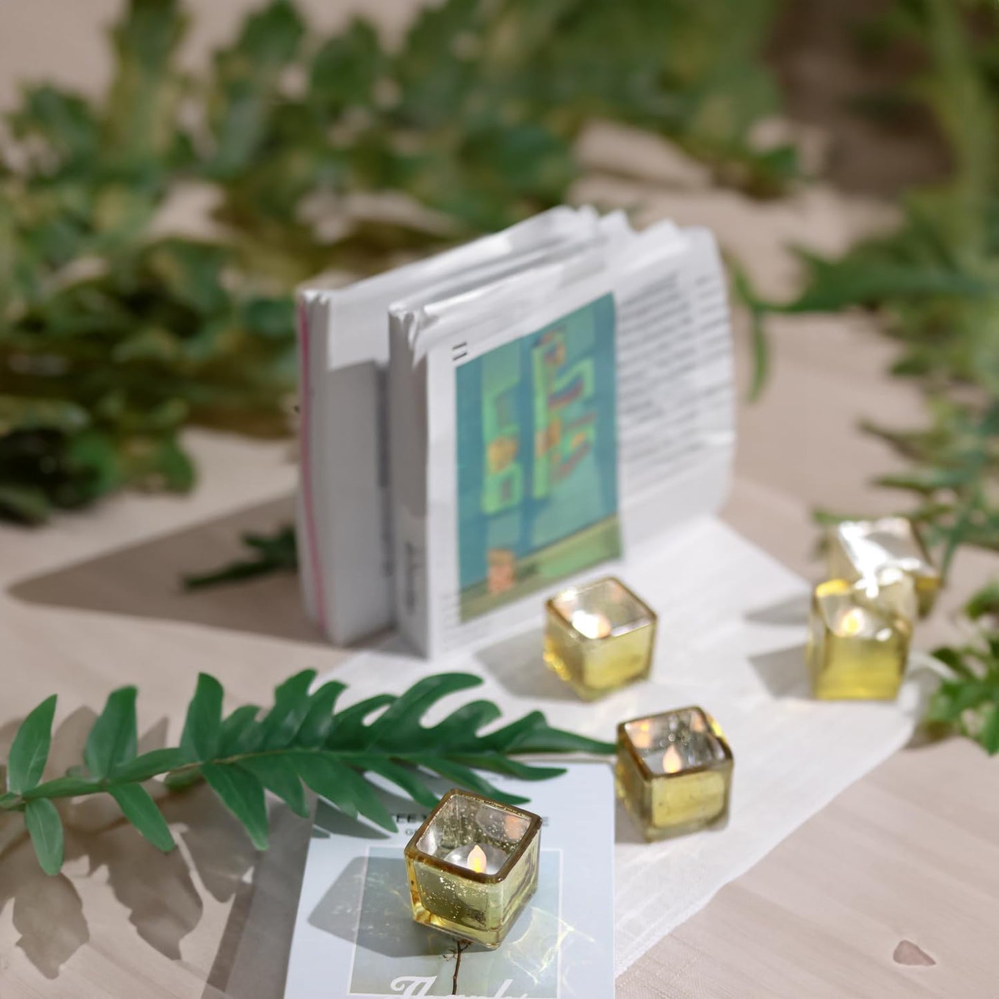 WGV 2 Inch Gold Speckle Square Cube Glass Votive Candle Holder Bulk, Small Tiny Mercury Tea Light 2x2”, 6 Pc