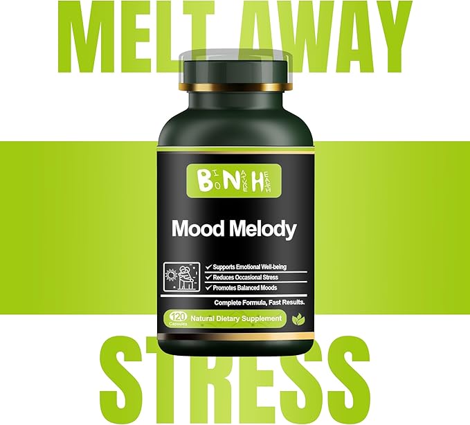 BNH Mood Melody - Balance Hormone Response - Serotonin - Dopamine - Oxidative Stress - Positivity - Relaxation - Encourages Neurotransmitter Production - 15 Clinically Proven Ingredients - 120ct