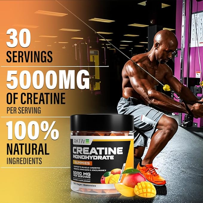 Creatine Monohydrate Gummies, 5000mg of Creatine Per Serving with Alpha-GPC & Taurine, Mango Flavor, Enhance Brain Function, Muscle Growth Support, Pre Workout Gummies for Men and Women - 120pcs