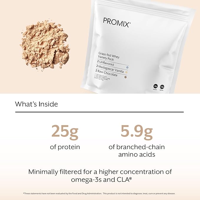 Promix Whey Protein Powder, Variety Pack (Unflavored, Vanilla, & Chocolate Flavors) Grass-Fed & 100% All Natural - Post Workout Fitness & Nutrition Shakes, Smoothies, Baking & Cooking Recipes